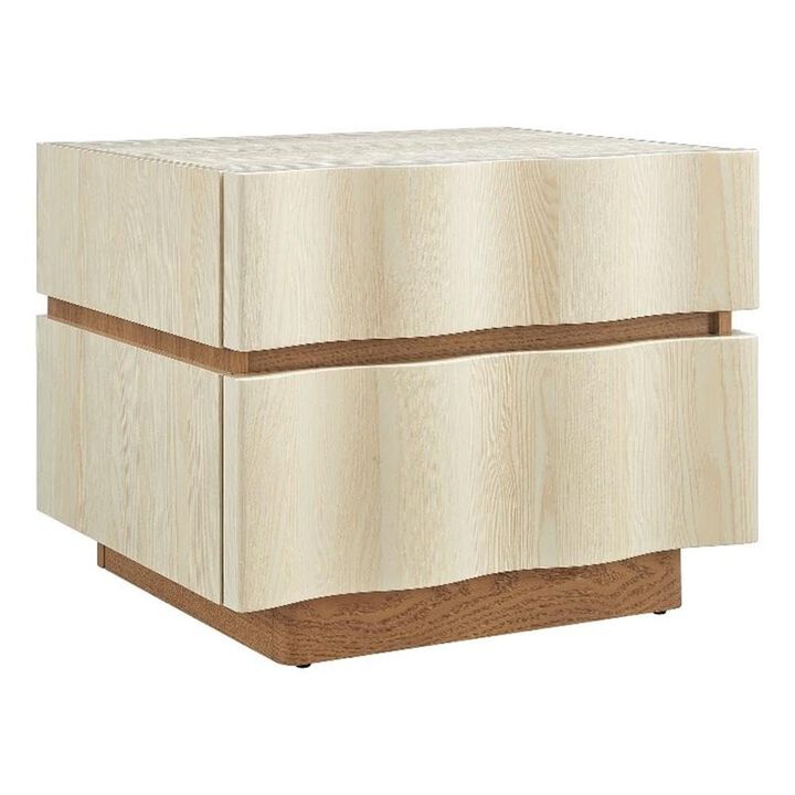 Modway Isola 22 Inch Wood Nightstand in White Light Oak - Accent Side End Table with 2 Wave Front Drawers for Bedroom or Living Room Storage