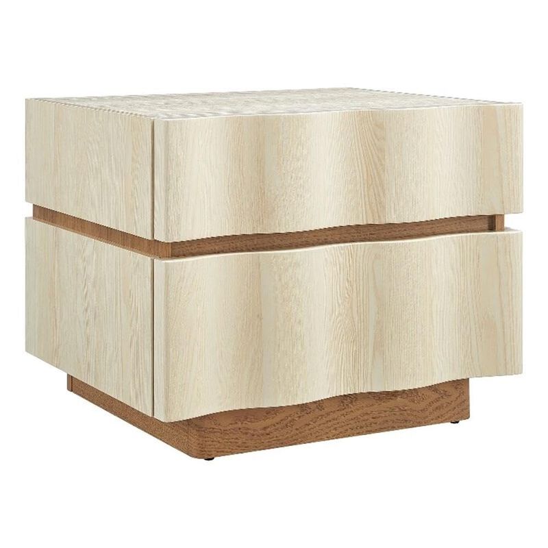 Modway Isola 22 Inch Wood Nightstand in White Light Oak - Accent Side End Table with 2 Wave Front Drawers for Bedroom or Living Room Storage image number 0