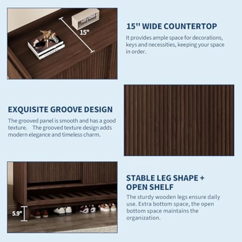 Slim Entryway Wood Shoe Storage Cabinet Flip Drawer Adjustable Shelves image number 3