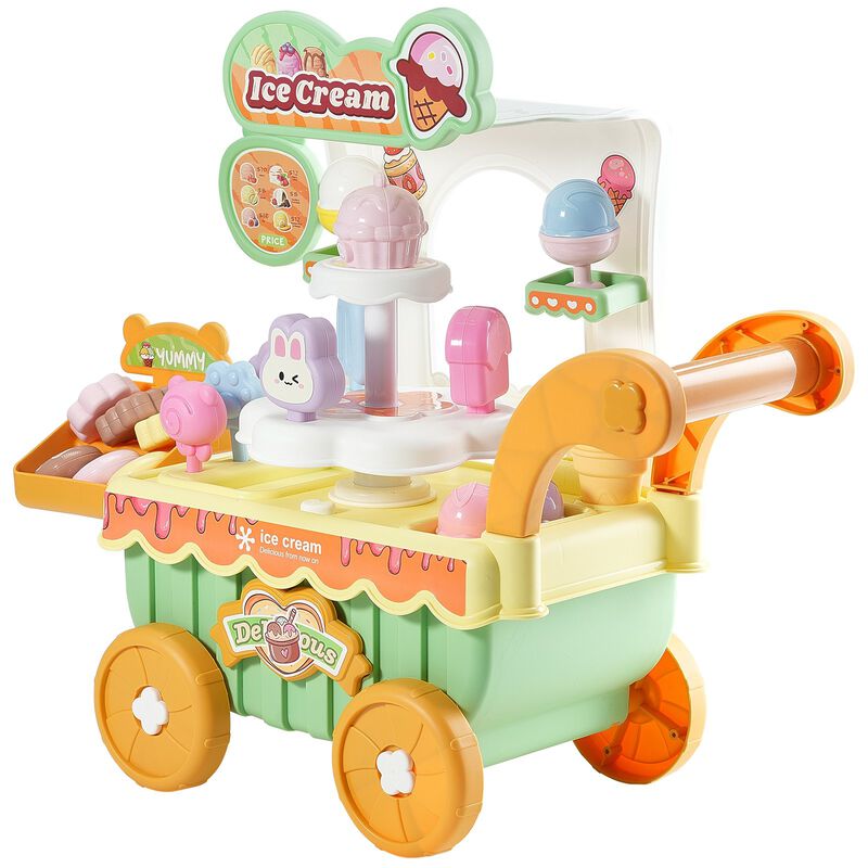 Kids Ice Cream Cart Toy, 27 PCS Pretend Play Store with Lights & Sounds image number 9