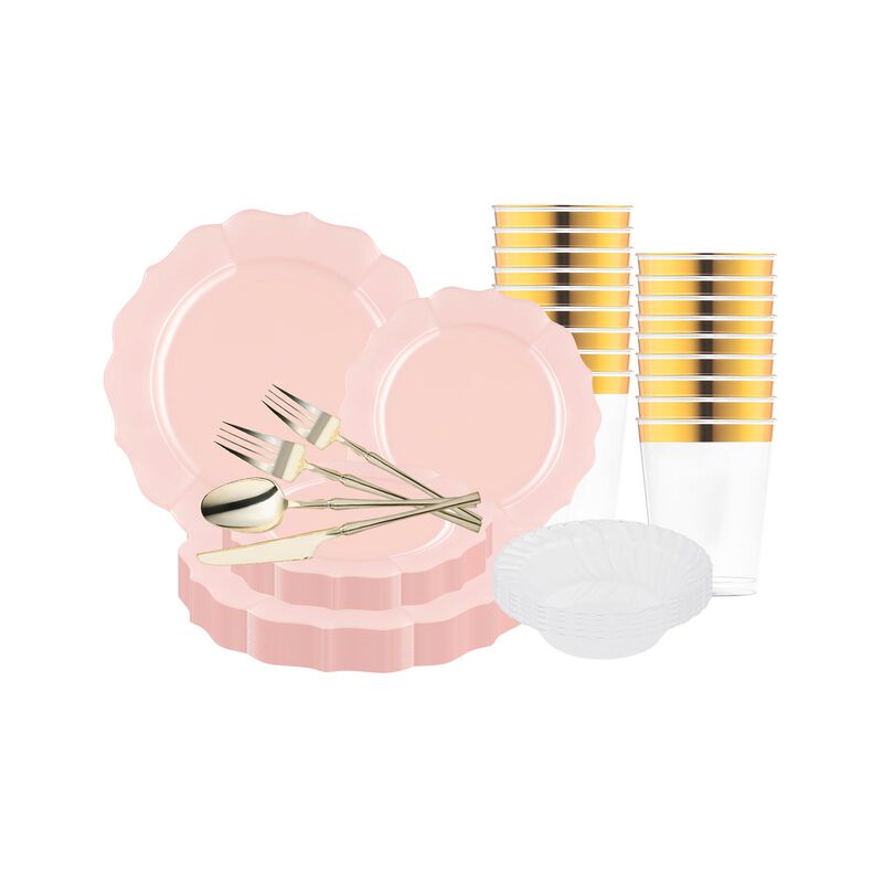 Pearl Pink Round Lotus Plastic Tableware Set image number 2
