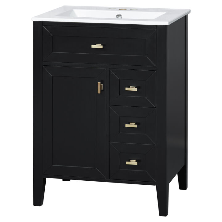 Merax Compact Bathroom Storage Vanity with Left Door Rack Cabinet & 2 Right Drawers