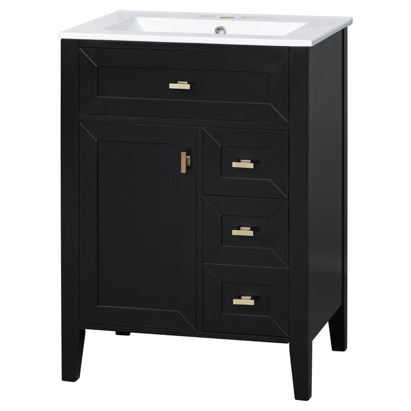 Merax Compact Bathroom Storage Vanity with Left Door Rack Cabinet & 2 Right Drawers image number 0