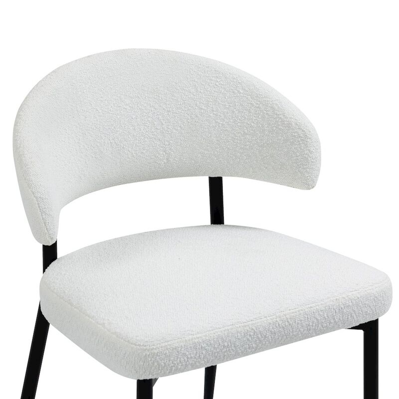 Glamour Home Set of 2 Ayoka White Boucle Dining Chairs with Black Iron Legs