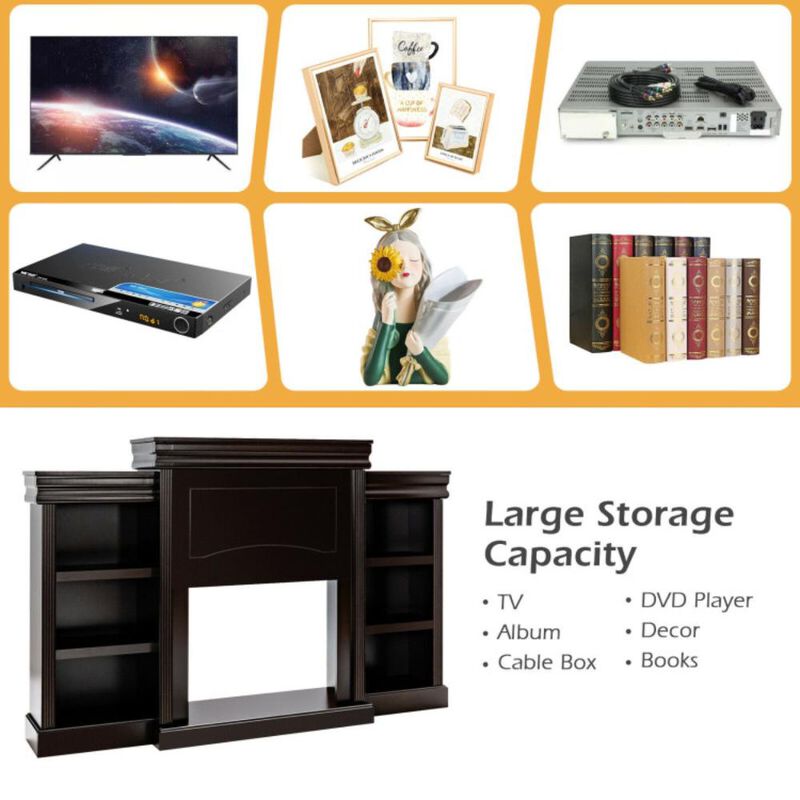 Hivvago 70 Inch Modern Fireplace Media Entertainment Center with Bookcase-Brown