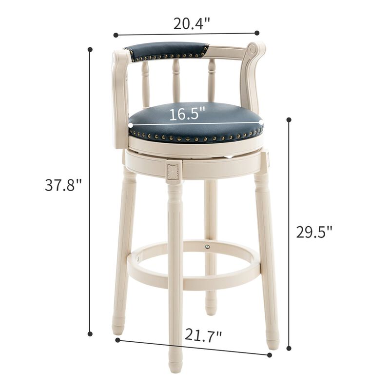 Clihome Solid Wood 360 Degree Swivel Bar Stools Seat Height 29.5" Leather Wooden Bar Stools image number 2