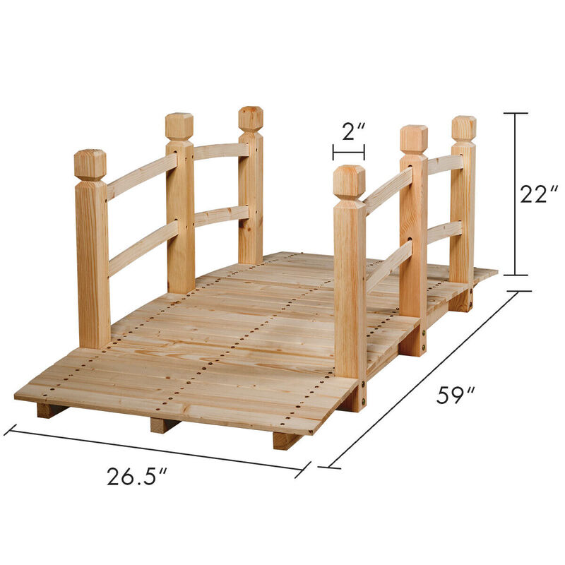 5 Feet Wooden Garden Bridge with Safety Rails-Natural image number 5