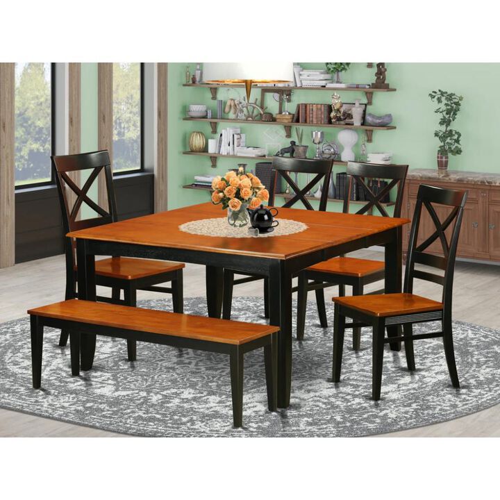 6 PC Dining room set with bench-Dining Table with 4 Wooden Dining Chairs and a bench