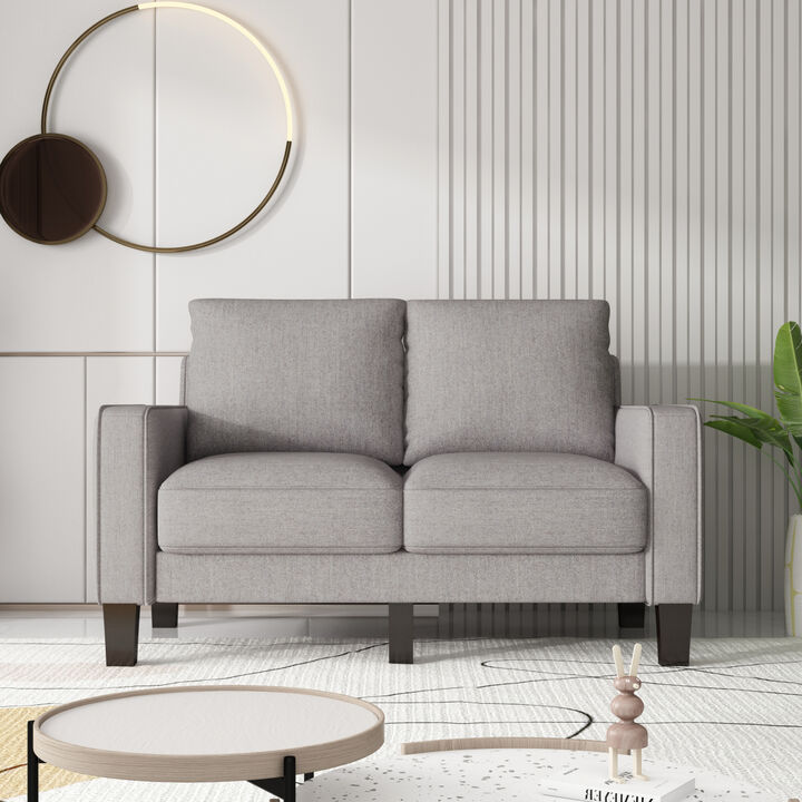 Modern Living Room Furniture Loveseat in Light Grey Fabric