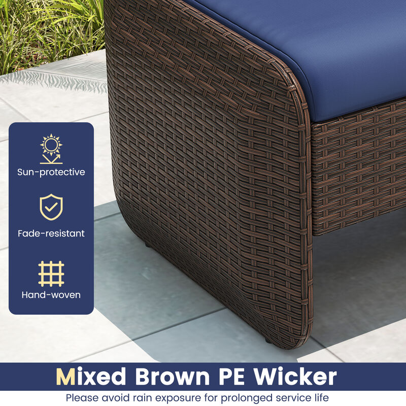 Wicker Ottoman Set of 2 for Outdoor Use with Removable Cushions
