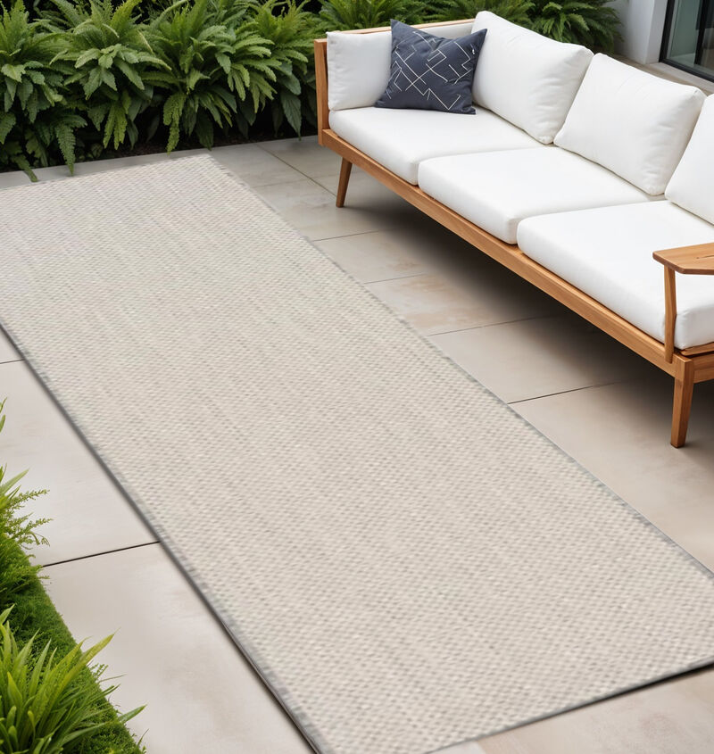 HomeRoots 12' Ivory And Silver Geometric Indoor Outdoor Runner Rug image number 1