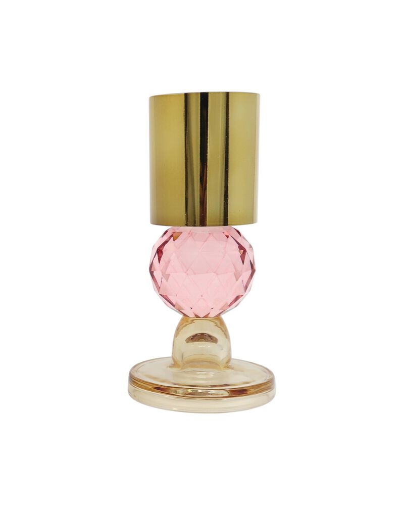 HomeRoots Set of Two Amber Gold And Pink Faceted Crystal Tabletop Taper Candlesticks image number 2