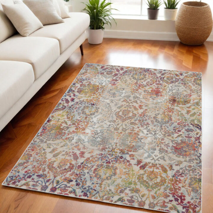 HomeRoots Floral Distressed Non Skid Area Rug