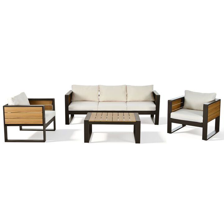 Whisen 4-Piece Outdoor Seating Set, Aluminum Polyester for Outdoor Garden Furniture