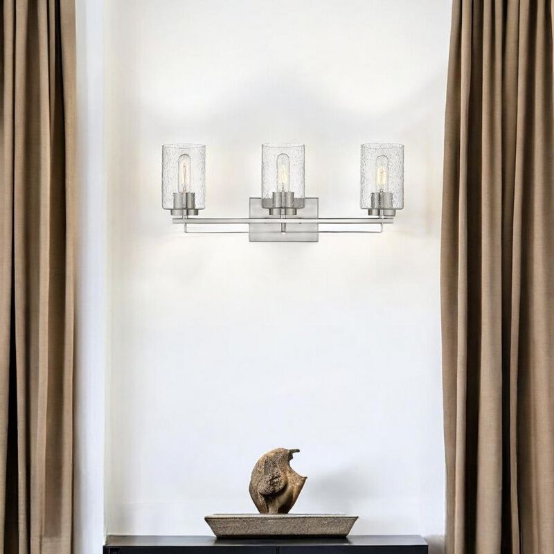 Hivvago Silver Metal and Textured Glass Three Light Wall Sconce