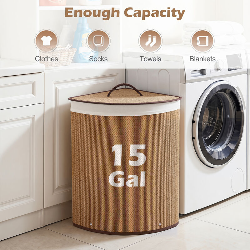 15 Gallon Wicker Laundry Hamper with Removable Liner and Lid image number 5
