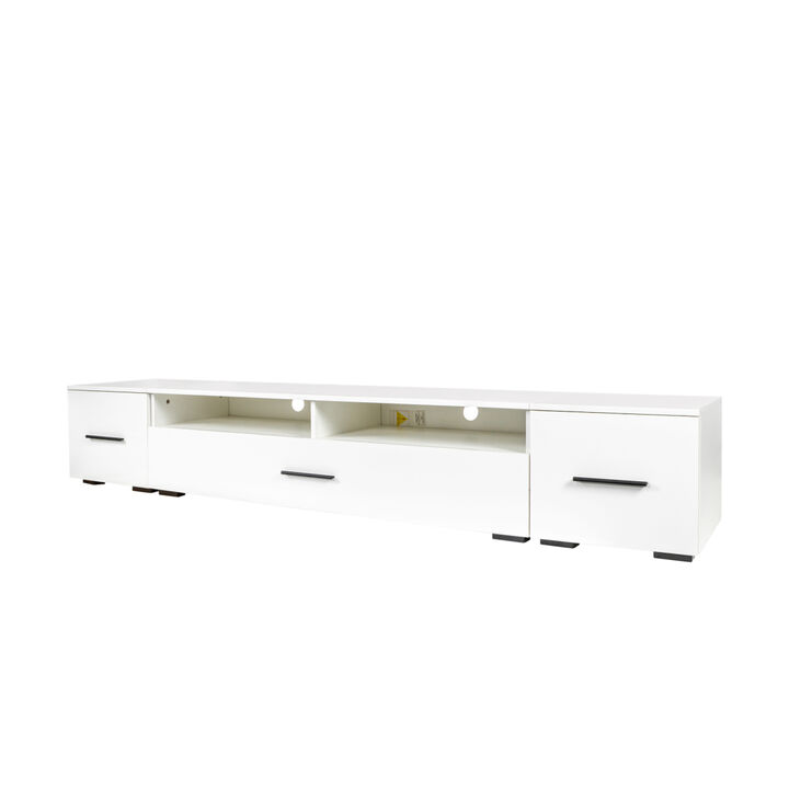 Extended, Minimalist Design TV stand with Color Changing LED Lights, Modern Universal Entertainment Center, High Gloss TV Cabinet for 90+ inch TV, White