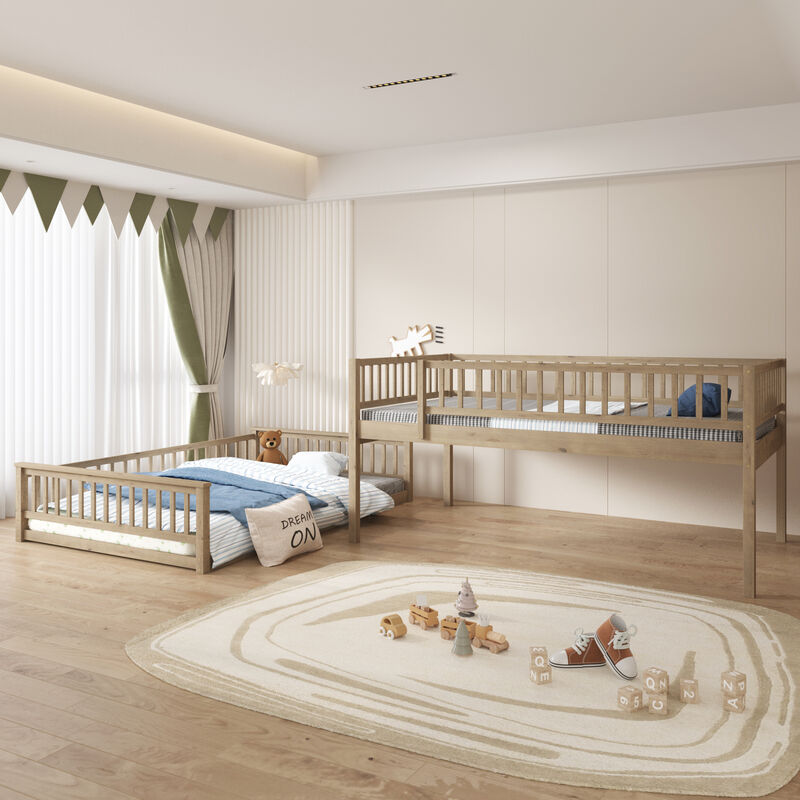 Merax Full XL over Queen Bunk Bed with Ladder and Guardrails