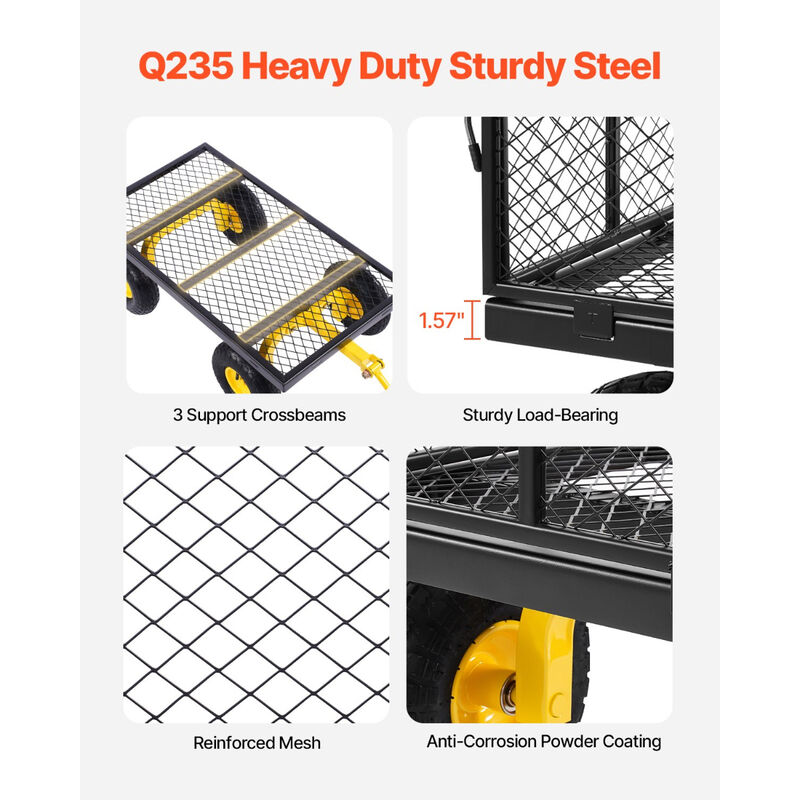 Garden Utility Cart with Rotating Handle &ndash; Heavy Duty Metal Wagon with Tires, Removable Sides & Flatbed Function image number 5
