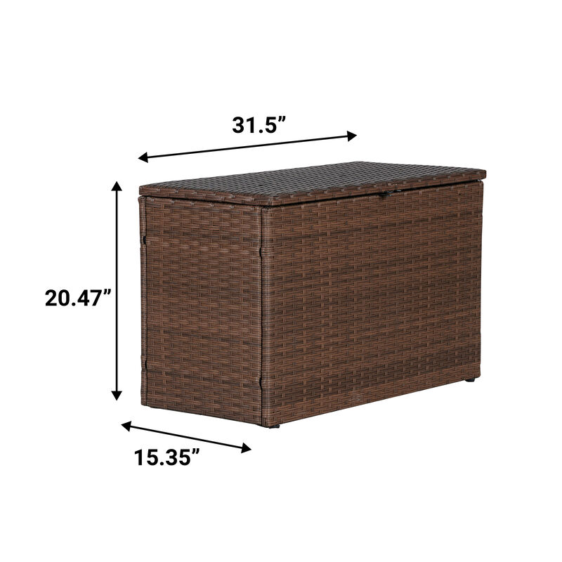 Nino 31.5" Modern Minimalist Outdoor Faux Wicker Deck and Patio Storage Box, Brown
