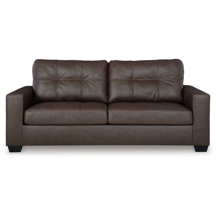 Barl Sofa, Modern Style 85 Inch Soft Tufted Dark Brown Faux Leather