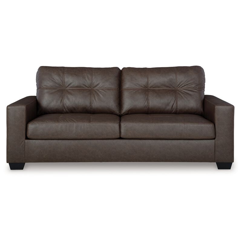 Barl Sofa, Modern Style 85 Inch Soft Tufted Dark Brown Faux Leather
