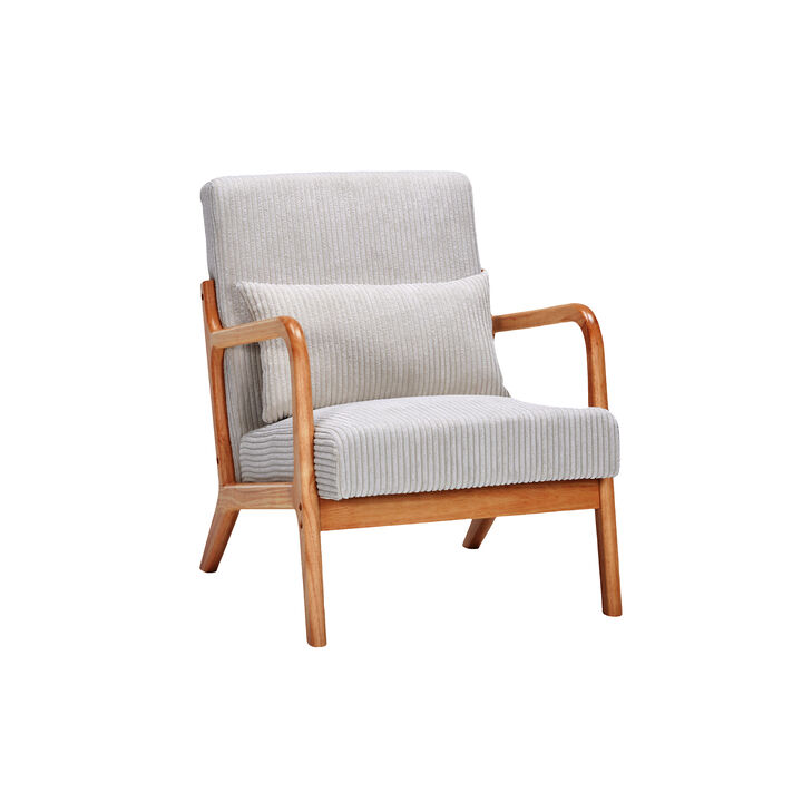 Mid-Century Modern Accent Chair with Pillow, Upholstered Lounge Chair with Solid Wood Frame and Armrests for Living Room Bedroom Reading Nook