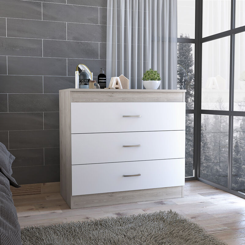 Three Drawer Dresser Lial, Bedroom, Light Gray / White