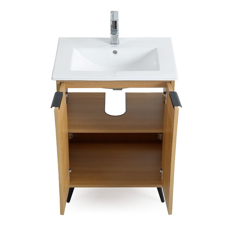 24 Inch Light Wood Finish Liora Single Bathroom Vanity with Intergrated Sink Top