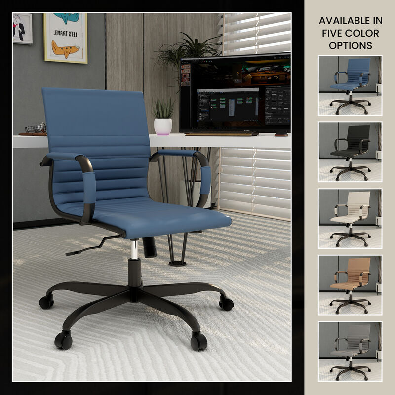 LeisureMod Harris Faux Leather Office Chair, Adjustable Height and Swivel Seat with Black Iron Frame, Modern Conference Seating for Home or Office