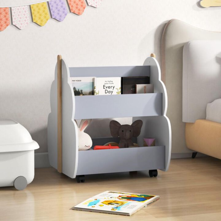 Hivvago Kids Wooden Bookshelf with Universal Wheels-Gray