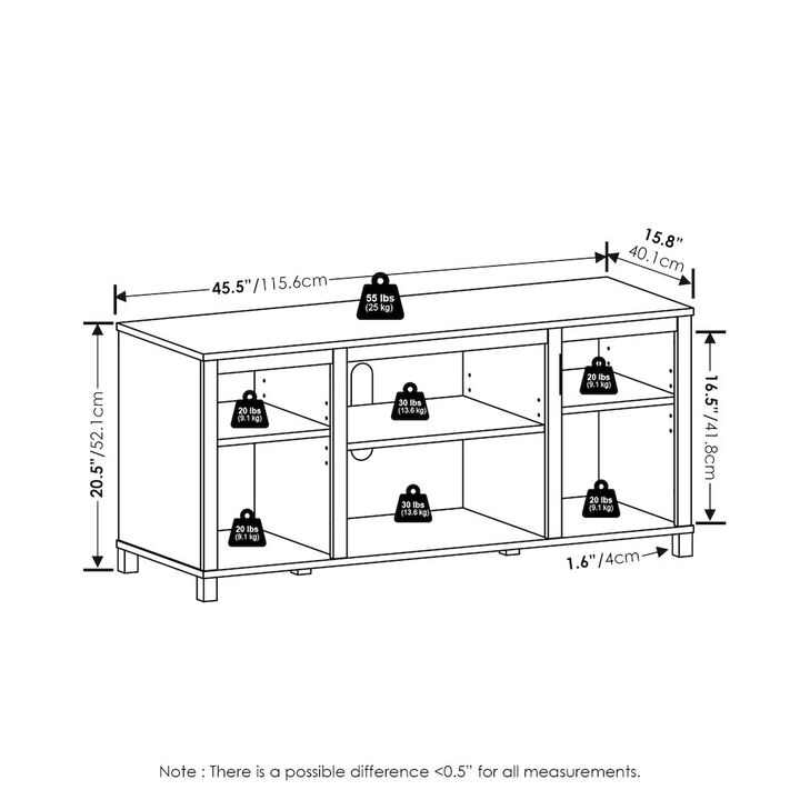 Classic TV Stand with Shelves for TV up to 55 Inch, Americano