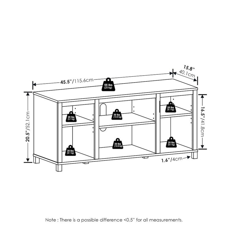 Classic TV Stand with Shelves for TV up to 55 Inch, Americano