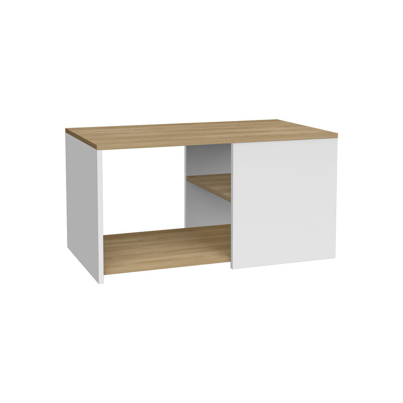 Faison Coffee Table, 2 Shelves, White / Natural Oak