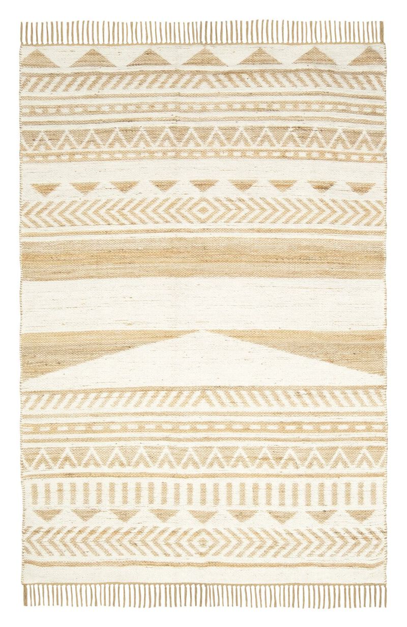 Marilia White and Natural Jute Blend Tribal Print Rug