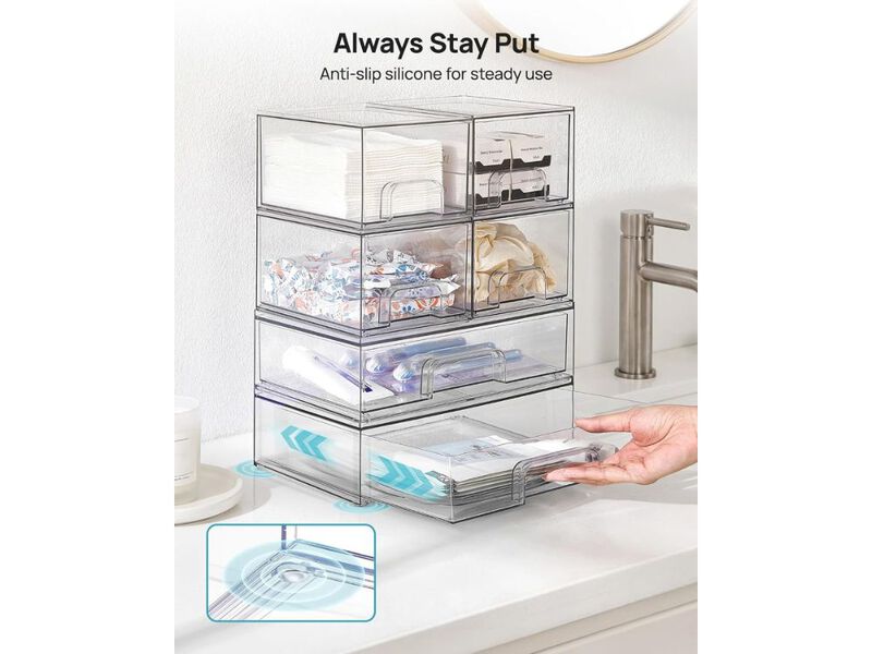 Stackable Storage Drawers Set of 6 Clear Plastic Organizer Bins Cabinet image number 1