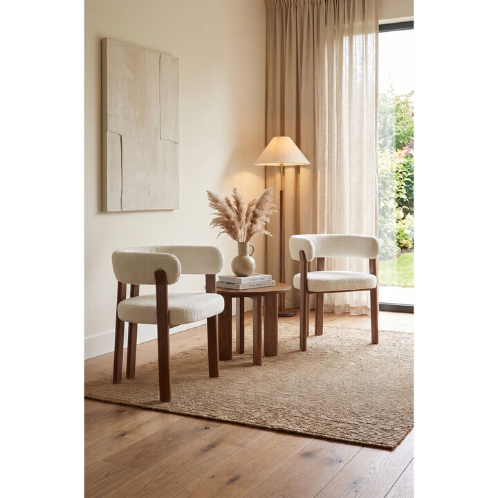 2-Piece Modern Boucl&eacute; Dining Chair Set with Wood-Grain Metal Frame, Upholstered Curved Barrel Back Side Chairs (Set of 2)