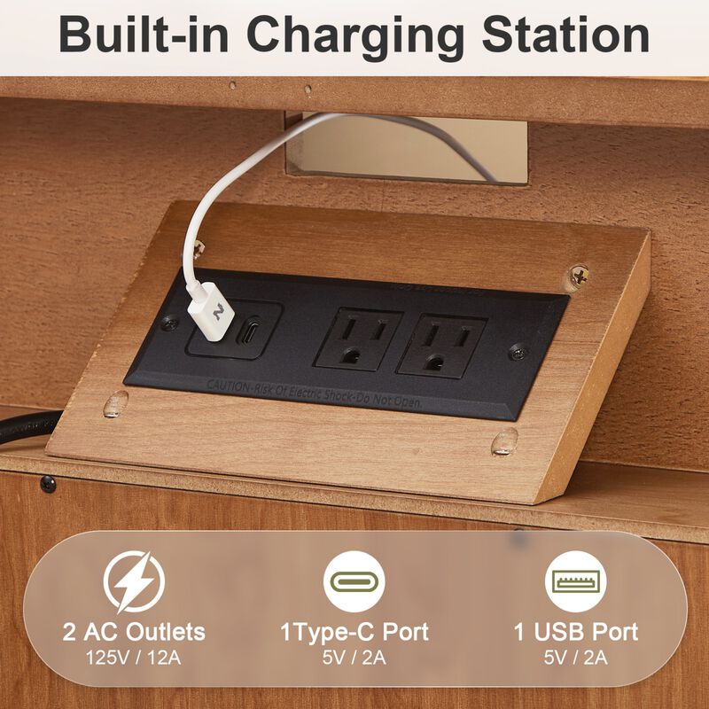 Begkam Farmhouse Nightstand with Charging Station image number 5
