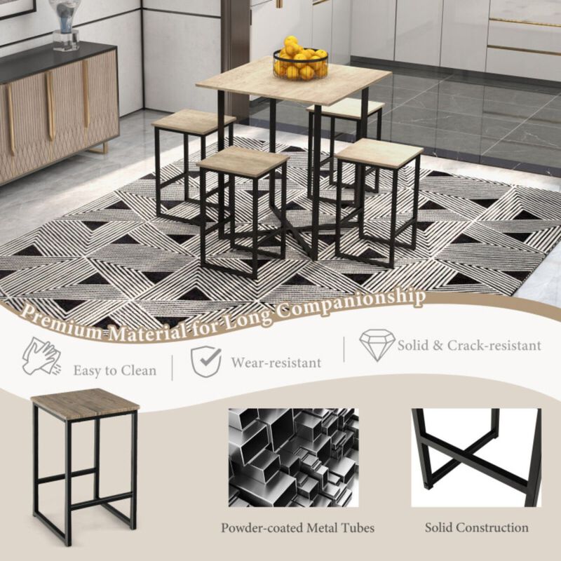 Square Space-saving Dining Table with 4 Stools