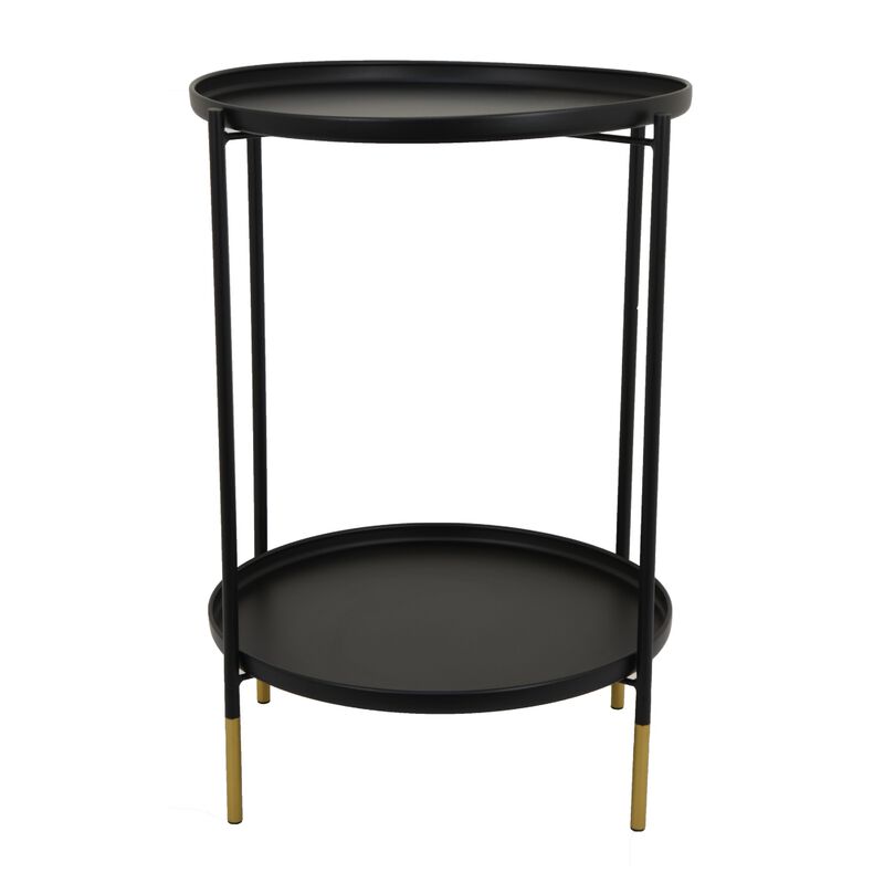 Addy Two-Tier Round Side Table with Tray Shelves Accent, Black Metal 24 Inch image number 0