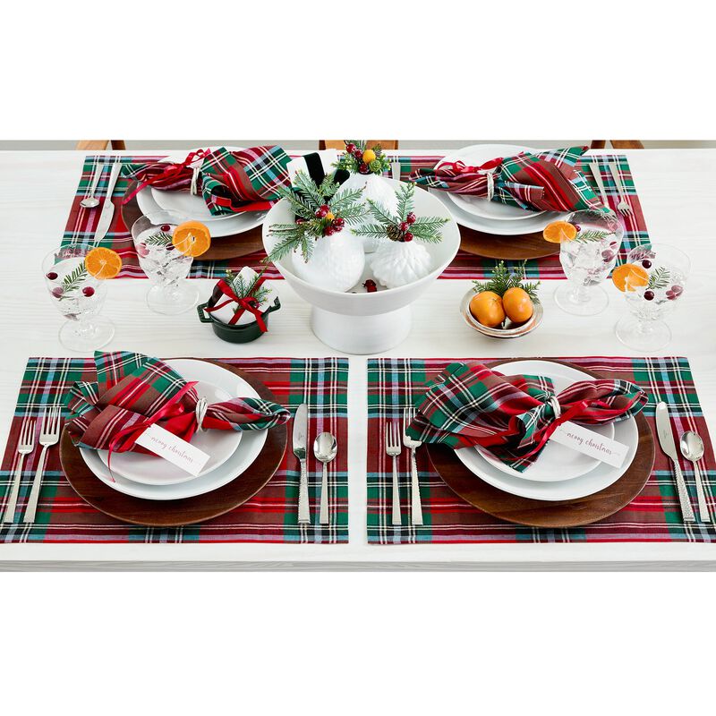 Solino Home Madras Holiday Plaid 100% Linen Dinner Napkins &ndash; Set of 4, 20 x 20 in, Machine Washable, Holiday and Everyday Dining
