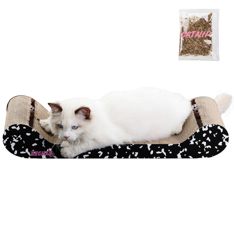 Rini Modern Cardboard Lounge Bed Cat Scratcher with Built-In Bell Toys and Catnip