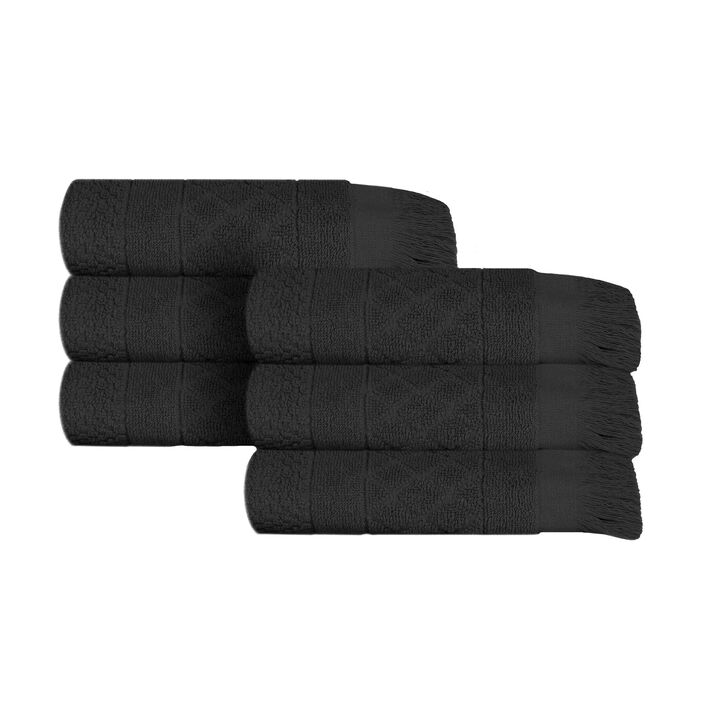Absorbent Cotton Hand Towels Set of 6 with Geometric Jacquard Design