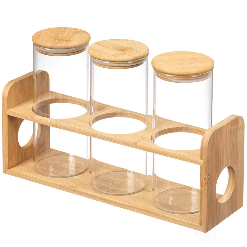 Basicwise 3 Pcs 30oz Glass Jars with Bamboo Shelf for Storing Ground Coffee, Sugar, Beans and Grains, Airtight Canisters for Nuts, Pasta, Flour and Tea Bags - Ideal for Kitchen and Pantry Organization