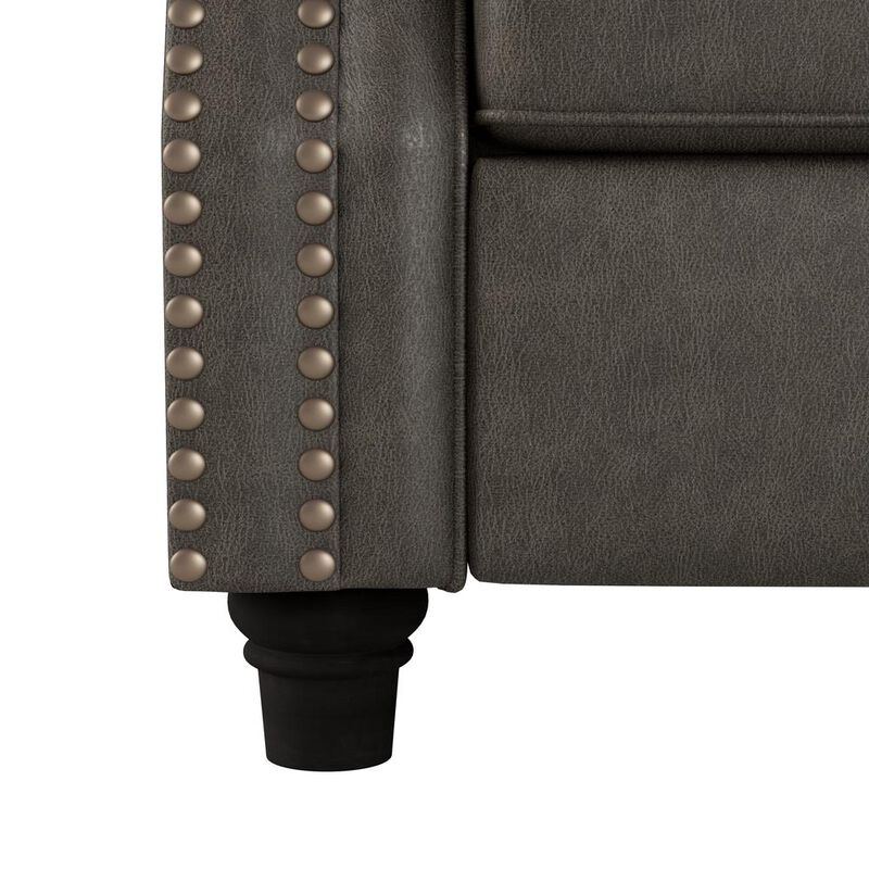 ProLounger Pushback Recliner with Nailheads in Distressed Grey Faux Leather