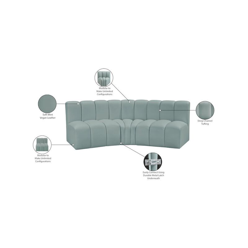 Meridian Furniture Arc Mint Green Vegan Leather Modular Sofa