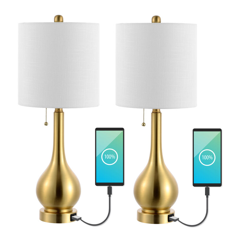 Tyler Modern Classic Gourd Iron LED Table Lamp with Pull Chain with Dual USB Charging Port (Set of 2)
