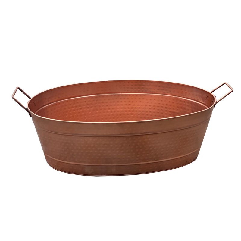 Oval Shape Hammered texture Metal Tub with 2 Side Handles, Copper-Benzara