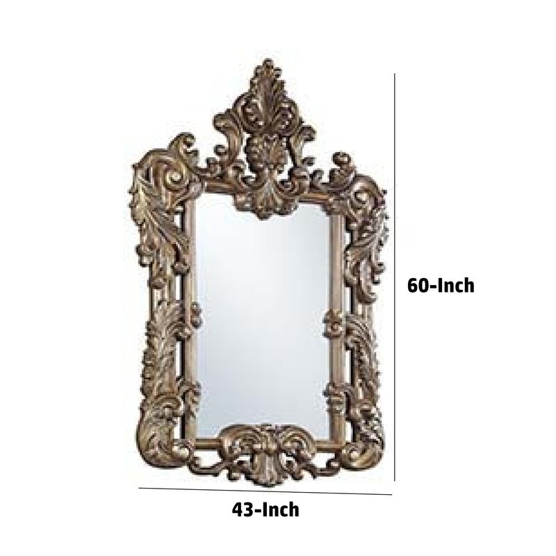 60 Inch Wall Mirror, Oversized Scrolled Carving, Bronze image number 4