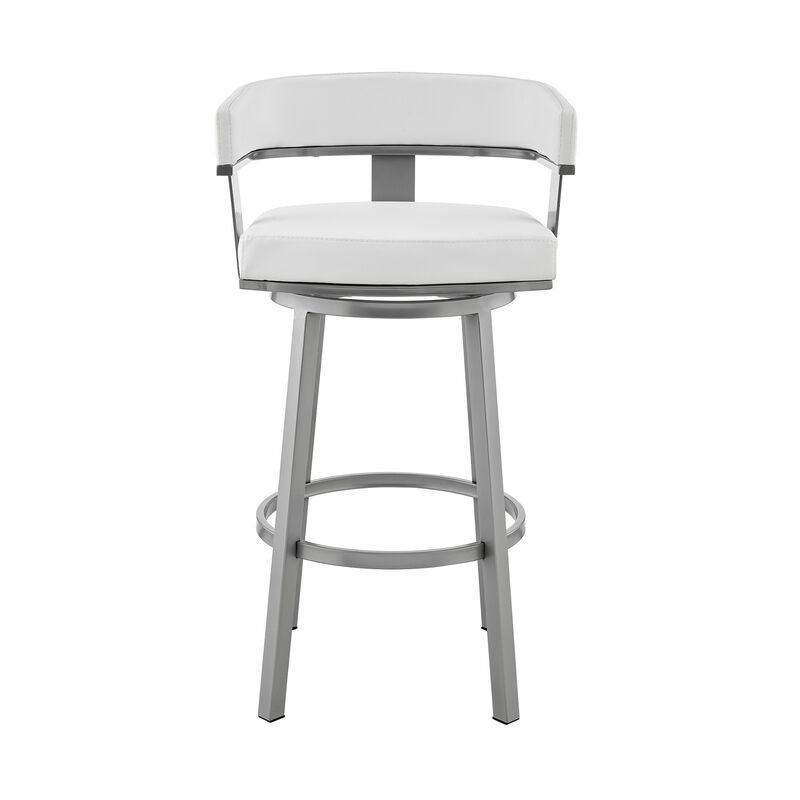 Jack 26 Inch Counter Height Bar Stool, Swivel Chair, Faux Leather, White-Benzara image number 2